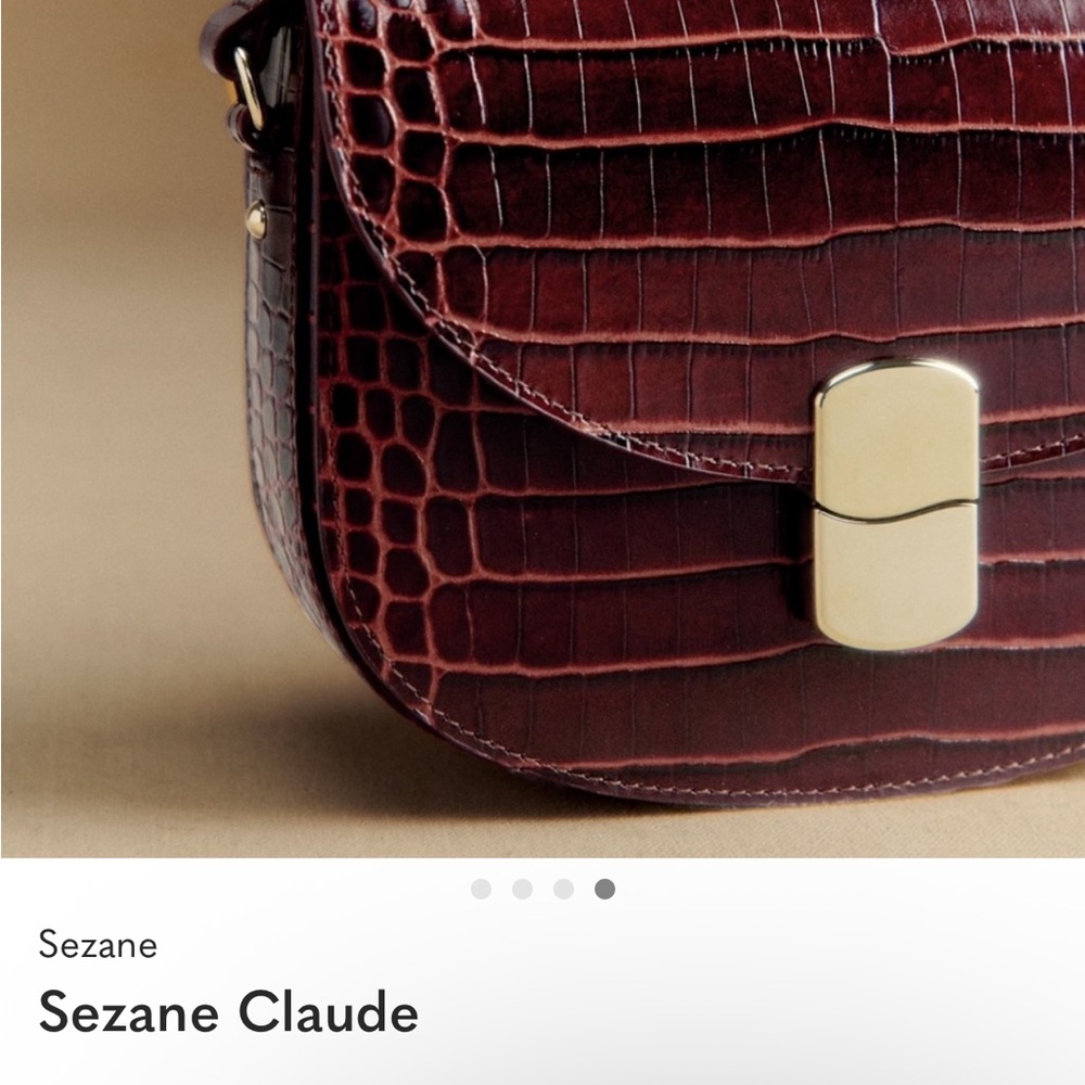 Sezane Claude Deep Red Croc-Embossed Crossbody Bag